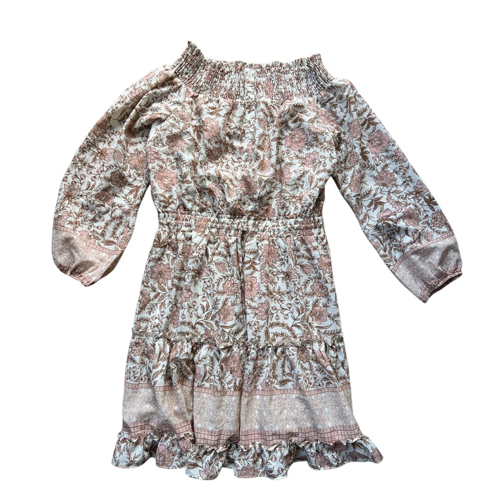 Love Stitch Off-Shoulder Dress in Blush and Cream Floral Coastal Cowgirl